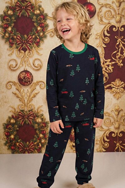 Breeze Піжама для хлопчиків з новорічним мотивом ялинки, 4-8 років, синя