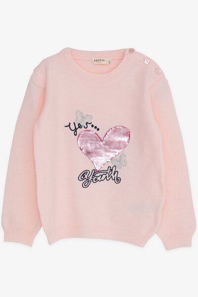 Breeze Girl's Knitwear Sweater Sequined Heart Printed 1.5-5 Years, Powder