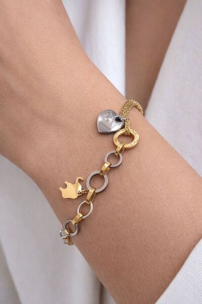 stainless steell Aurelia Charm Detaylı Çift Renkli Zincir Bileklik