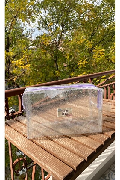 TALKING DREAMS حقيبة مكياج شفافة باللون الأرجواني الفاتح بسحاب مقاس XL