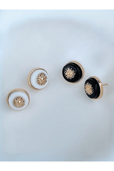 QA Quella Accessories سلسلة خاصة من الأقراط الذهبية السوداء والبيضاء ذات التف...