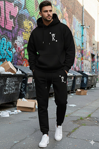 WOODROFFE Men's Printed Bottom Top Hooded Tracksuit Set Oversized Tracksuit B...