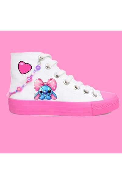 amazoondesing Laylo Loli Pink Ribbon Printed Girls' White Pink Sports Shoes a...