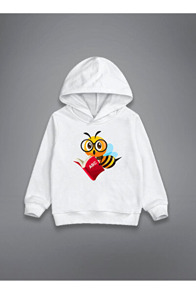 MODA Okulu Arı cu imprimeu Hanorac alb cu glugă pentru copii tricou