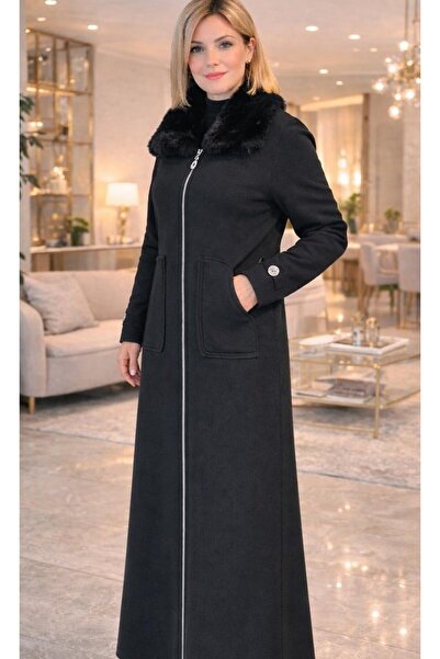 VALİN Fur-Collared Large Size Knitted Coat