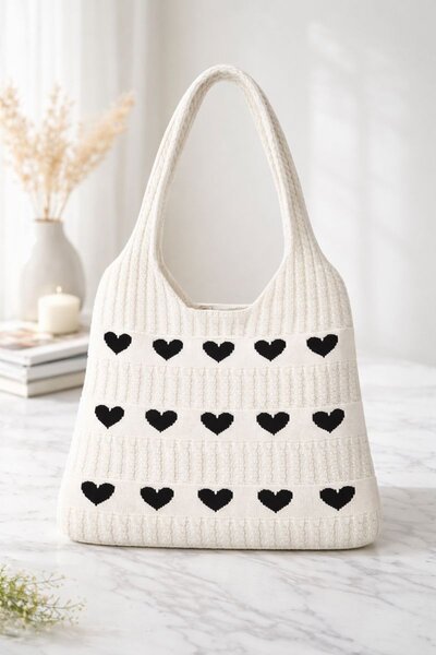 HAKKE Kalp Desenli Triko Omuz ÇANTA