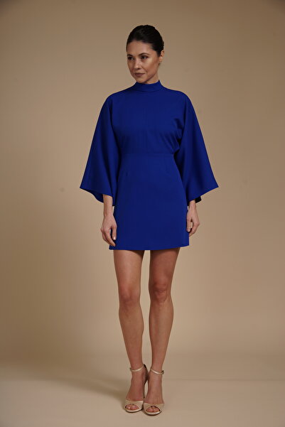 Velinna Rochie mini din crep elastic, stil kimono, cu guler înalt și mâneci e...