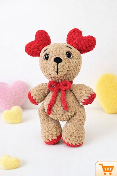 BeArt Ursuleț din catifea handmade, jucărie plush moale cu urechi inimă – 30 cm