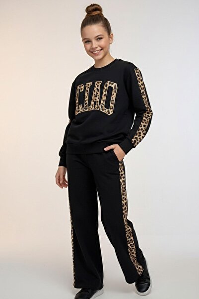 Breeze Girl's Tracksuit Set with Letter Embroidery and Leopard Pattern on the...