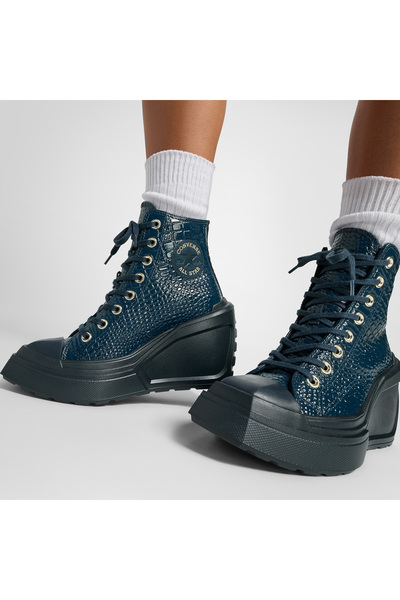 Converse Chuck 70 De Luxe Wedge Kadın Lacivert Deri Platform Sneaker