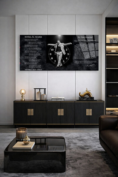 Olinpa KIRILMAZ CAM DUVAR SAATİ , HEM TABLO HEM SAAT ATATÜRK ZEYBEK TEMALI AT...