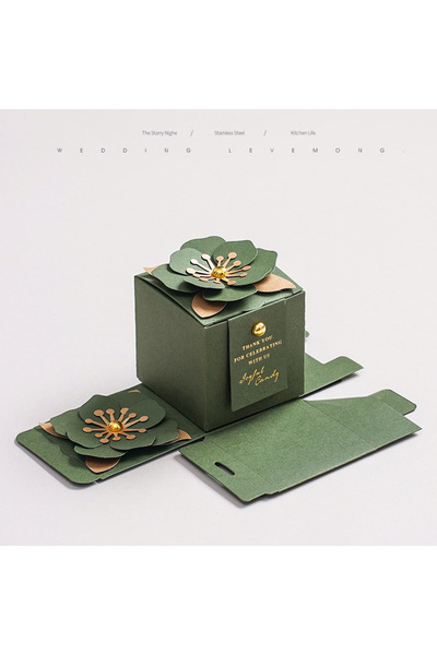 choice2 Centre Green Card 10pcs Forest Style Green Wedding Candy Box Square T...