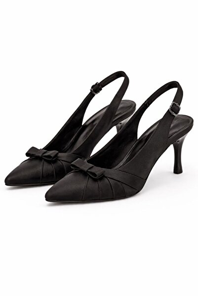 My Story Shoes 185K - حذاء بكعب خلفي مزين بفيونكة - أسود ساتان بارتفاع كعب 9 سم