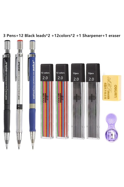 Choice 3 Pen Mix Set A 2.0 mm Mechanical Pencils Set 2B Automatic Student Pen...