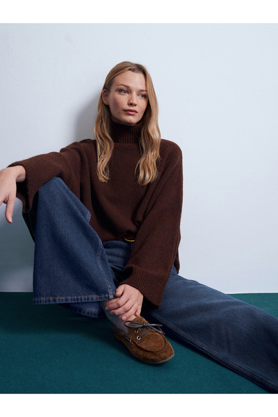 Dilvin 10817 Πουλόβερ με μανίκια από μείγμα μαλλιού και μαλλί αλεπούς-Καφέ