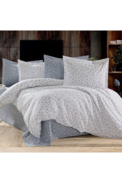 Pucioasa 100% cotton satin double bed linen, 4 pieces, Grey branches