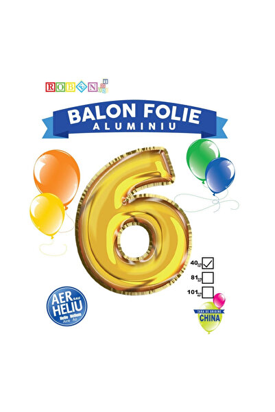 OEM Balon, folie aluminiu, auriu, cifra 6, 40 cm