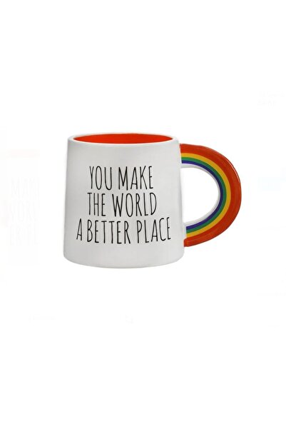 OEM Ceramica Maner Rainbow "YOU MAKE THE WORLD A BETTER PLACE" mug, White, 410ml