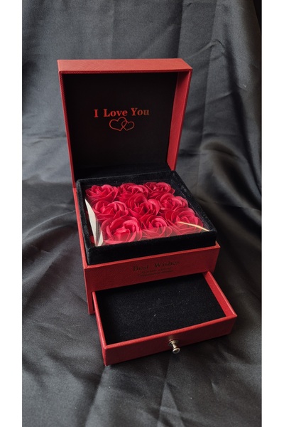 Altınkesesi Sevgili Kırmızı İçi Güllü Çekmeceli Hediye Kutusu