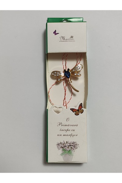 OEM Martisoare elegante libelula in cutie cu brosa metal si snur 8 si mesaj d...