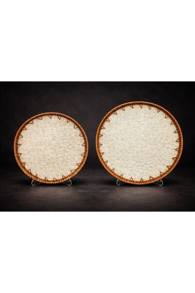 YONCA ART CONCEPT MİEN MARKA 2'Lİ RATTAN SEDEFLİ TEPSİ-ÖZEL GÜN,SUNUM,HEDİYE,...