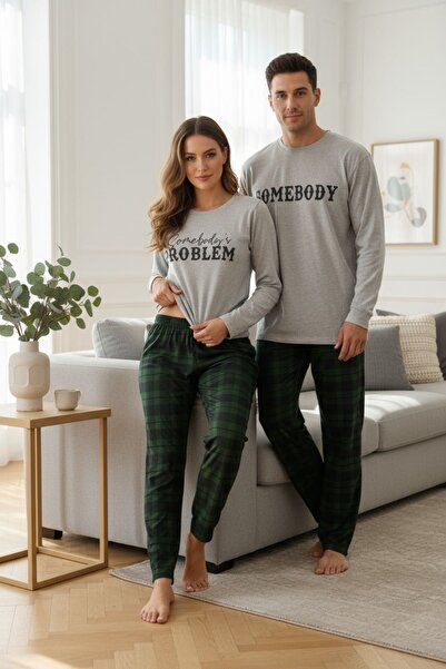 BELLA NOTTE Kadın Yeşil Ekoseli Baskılı Sevgililer Günü Çift Pijama Takımı