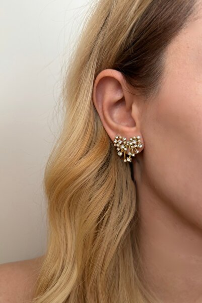 Lavian Accessories Gold Zirkon Taş Detaylı Star Küpe