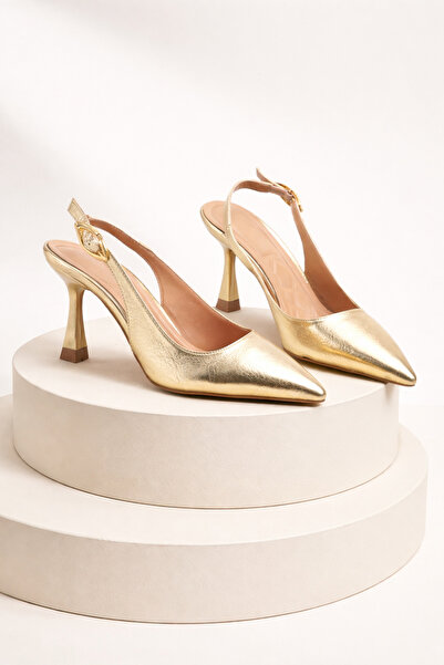 ELAIA SHOES Elora Women's Gold Buckle Pointed Toe Heeled Shoes