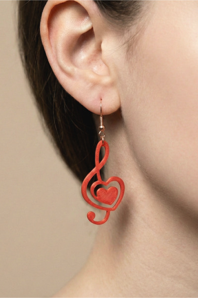 Heart & Left Key Note Earrings - 3D Printing – Music Themed Romantic Valentine's Day Gift - Jewelry