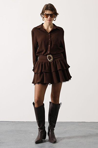 Sorridi Rochie cămașă cu curea aurie și detalii din dantelă