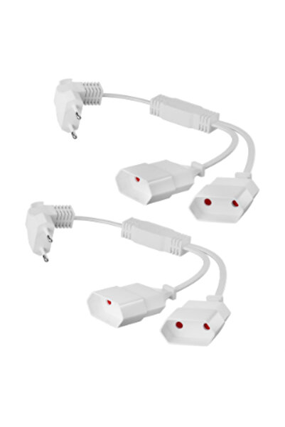 Choice3 2 white CEE7/16 EU 90-degree male plug to female sket dual output pow...