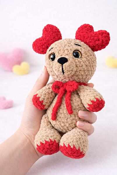 BeArt Ursuleț din catifea handmade, jucărie plush moale cu urechi inimă – 30 cm