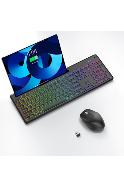Choice مجموعة لوحة مفاتيح وماوس لاسلكية باللغة العبرية مع إضاءة خلفية ولوحة م...