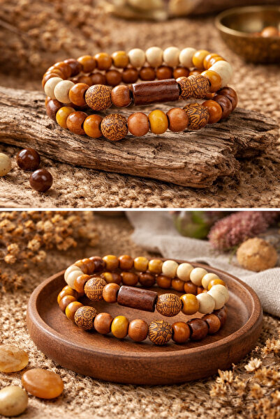 Handmade Unisex El Yapımı Ahşap Boncuklu 2’li Bileklik