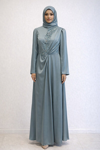 Lacrima Embroidered Satin Evening Dress