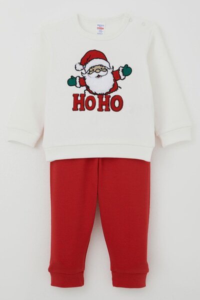 Breeze Baby Boy Pajama Set with Shoulder Patches, Plush Bearded Hoho Santa Cl...