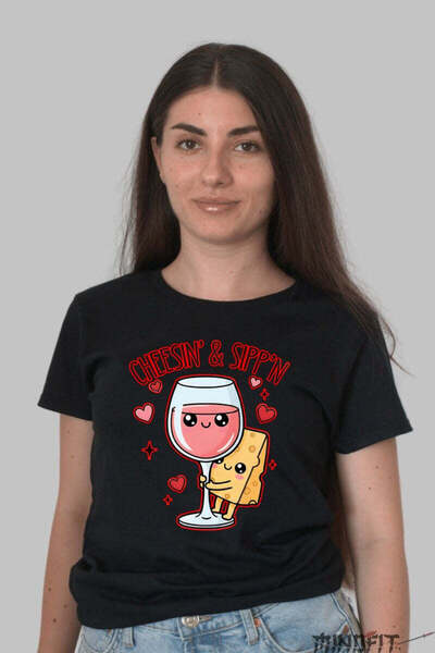 GILDAN Tricou Valentine S Day Cuplu Cheddar Si Rose Dragoste La Pahar Dama