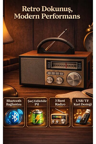 FaroxTech Yüksek Ses Kaliteli Taşınabilir FM/AM/SW Radyo ve Bluetooth Çalar