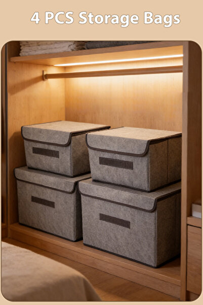 dida-cosmos طقم صندوق رمادي مكون من 4 قطع - صندوق تخزين بغطاء، منظم خزانة، من...