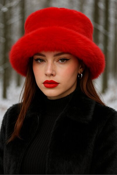 yakestore YAKE STORE Bordo Kalın Peluş Kalpak