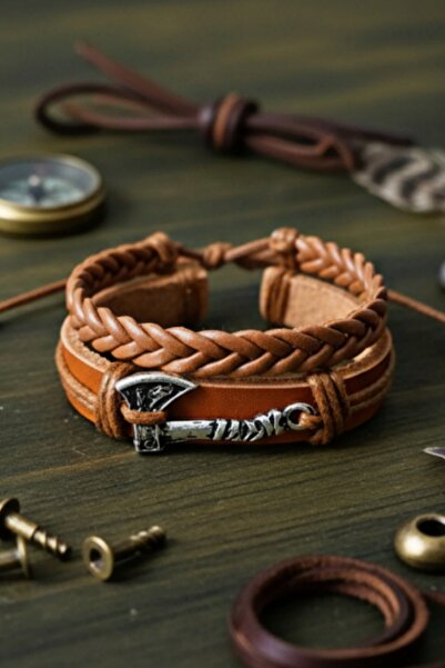 E&F Takı Nordic Balta Design Tan 2 Pieces Genuine Leather Bracelet Fashion Br...