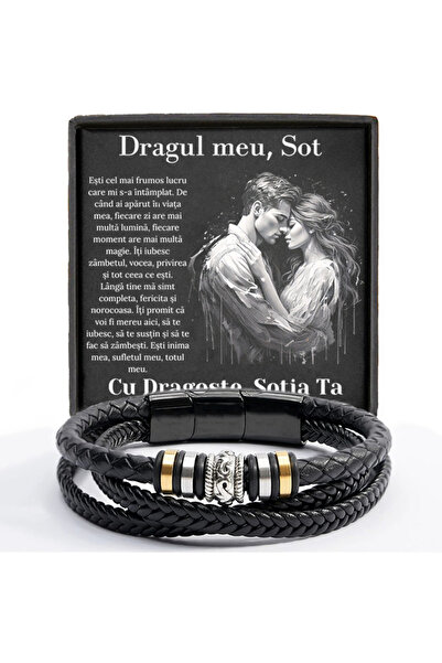 OEM Cadou Sot - bratara din piele cu mesaj de Dragoste