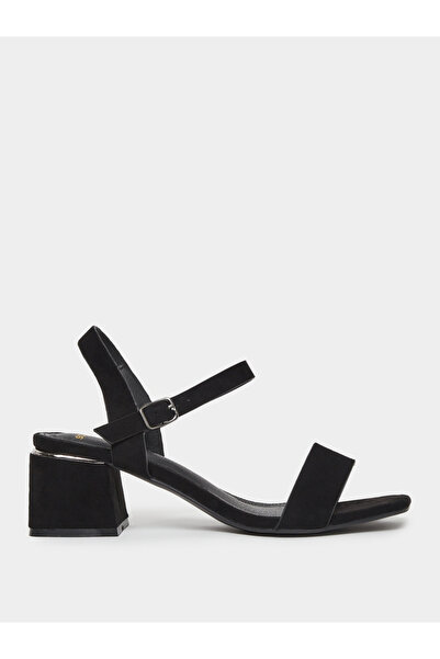 Styli Black Suede Block Heel Sandals