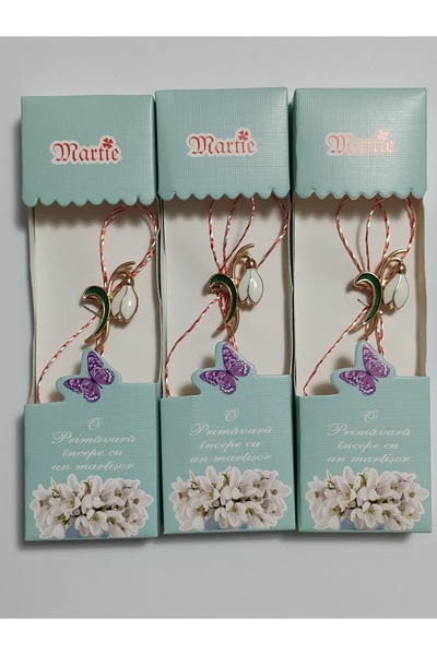 OEM Martisoare elegante ghiocel in cutie cu brosa metal si snur si mesaj de p...