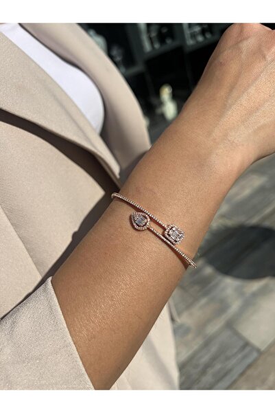 Tep's Jewellery Gümüş Baget Taşlı Rose Renkli Kelepçe