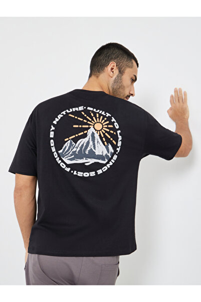 Styli Men Black Graphic Print Oversized T-Shirt