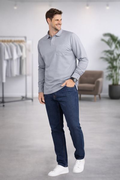 BayBayan Pulover pentru bărbați din țesătură interlock, cu guler de cămașă, d...