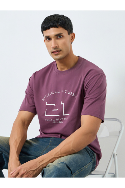Styli Men Purple Graphic Print Oversized T-Shirt