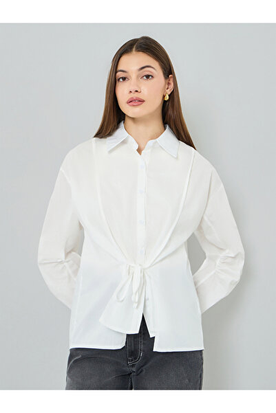 Styli Women White Tie-Front Oversized Shirt