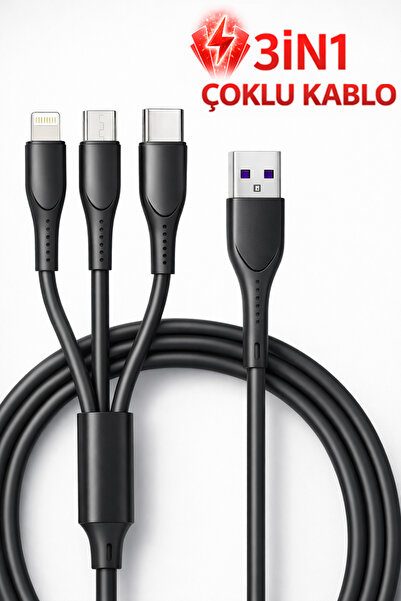 Tech&bello accessories 3in1 Çoklu Hızlı Şarj Kablosu Type-C Lightning Mikro U...